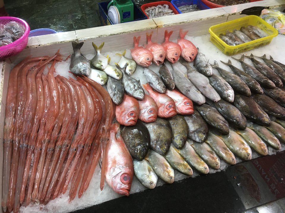 海鮮レストランに並んだ魚