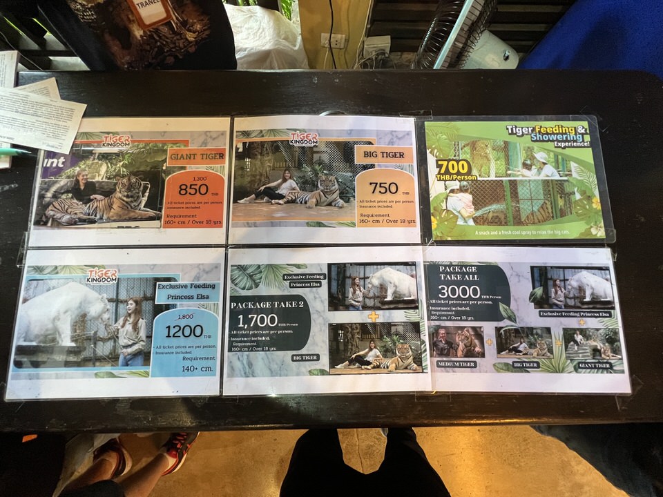 チェンマイのタイガーキングダムの料金表