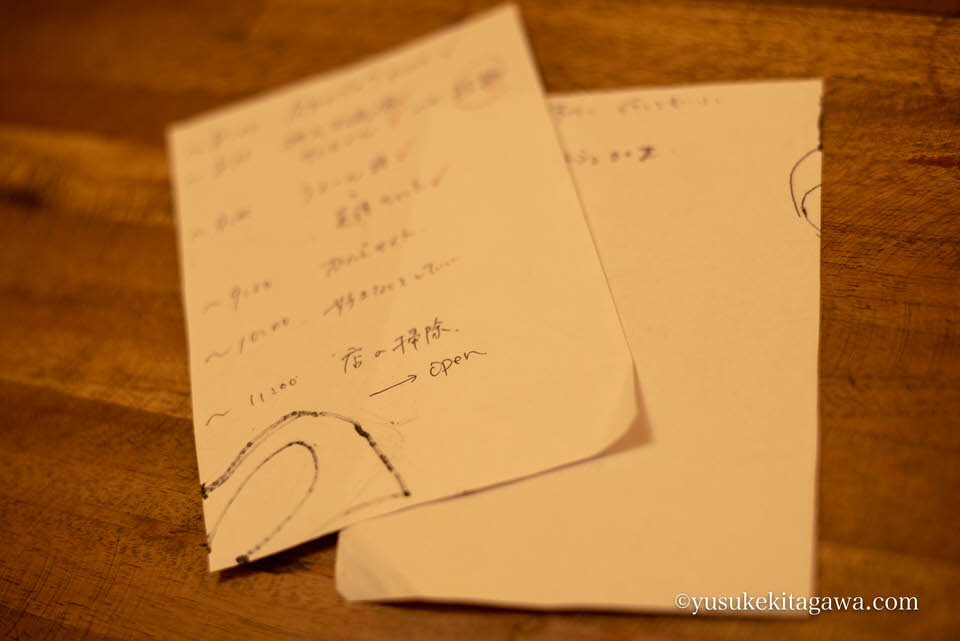 裏紙に書かれたメモ