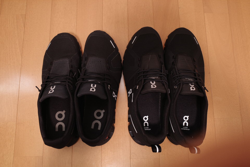 On Cloud5とWaterproofの上から比較